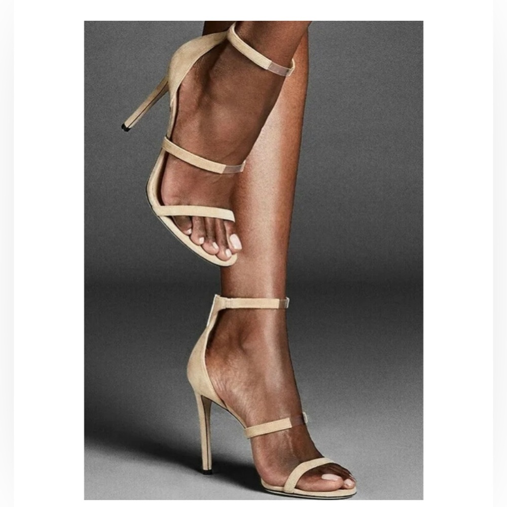 Tamara Mellon Reverse Frontline Sand Suede Heels